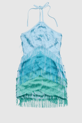 Wilde Fringe Mini Dress Black by The Wolf Gang, a dramatic zig-zag fringe mini with asymmetrical hem. Perfect for cocktails or festival nights.