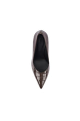 Molly Pump Espresso Croc-Embossed Leather by Lana Wilkinson, pointed toe leather pump with sculptural 10cm heel