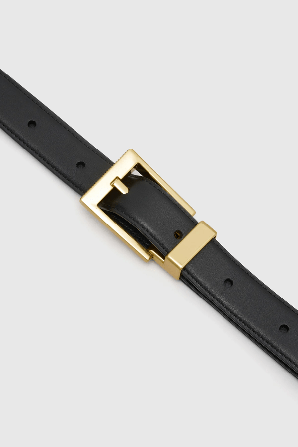 Lloyd Belt Gold Black by Camilla and Marc – Vachetta leather belt with bold gold buckle and fine texture, designed for elevated everyday wear.
