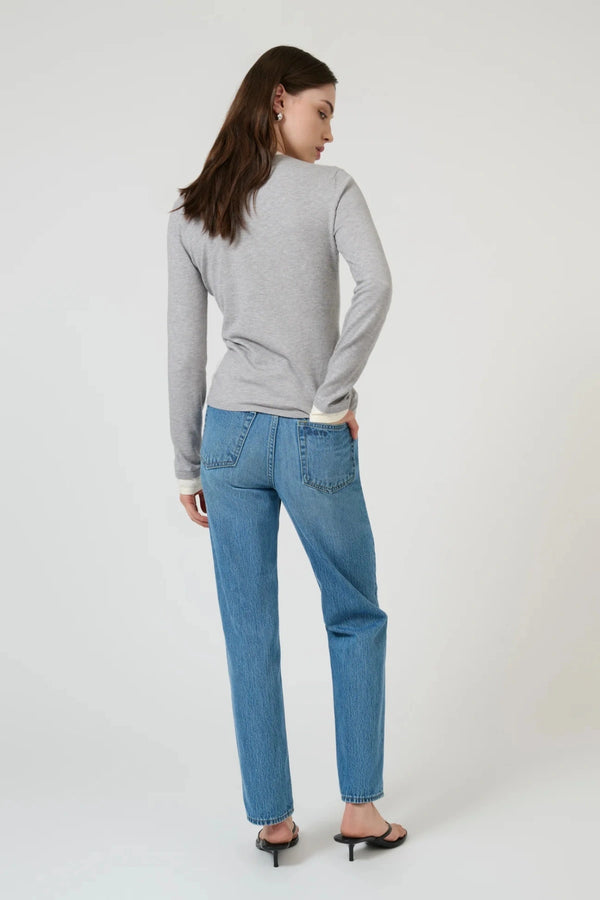 Fina Long Sleeve Top Grey Marle White by Onte, soft knit long sleeve top, perfect for layering or everyday styling