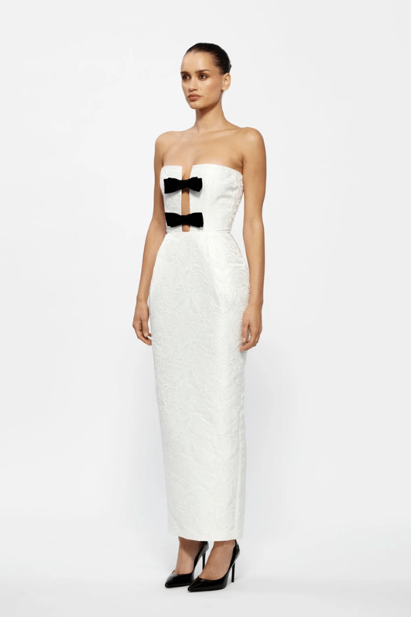 Aisha Gown Black by Effie Kats — Elegant and modern, crafted from stretch crepe with a sheer mesh back insert. Floor-length, fully lined, perfect for formal occasions.