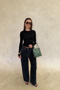 Polly Long Sleeve Top Black by Sneaky Link – a soft slim-fit top with round neckline and stretch. Perfect for everyday layering.