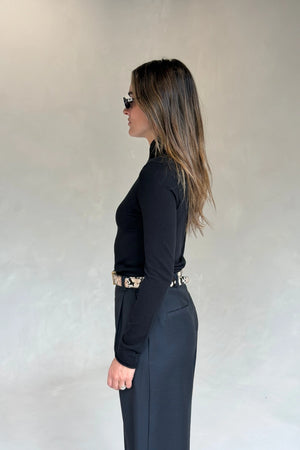 Eloise High V Neck Knit Top Black by Sneaky Link, slimming long sleeve knit for work or evening styling