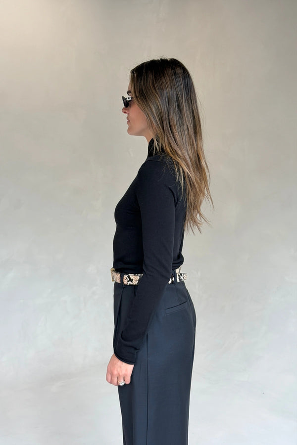 Eloise High V Neck Knit Top Black by Sneaky Link, slimming long sleeve knit for work or evening styling
