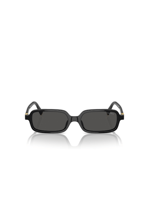 MU 11ZS Black W/Dark Grey by Miu Miu, polished black acetate rectangular frames with dark grey lenses, perfect for elegant, low-key statement looks.