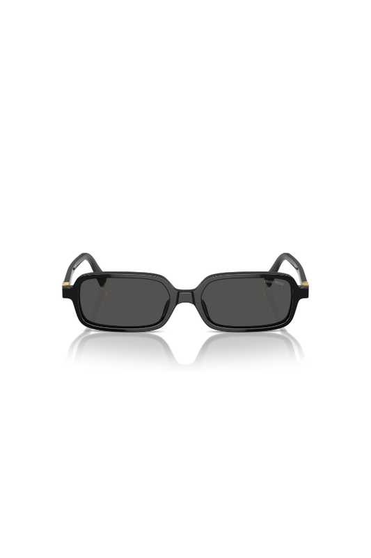 MU 11ZS Black W/Dark Grey by Miu Miu, polished black acetate rectangular frames with dark grey lenses, perfect for elegant, low-key statement looks.