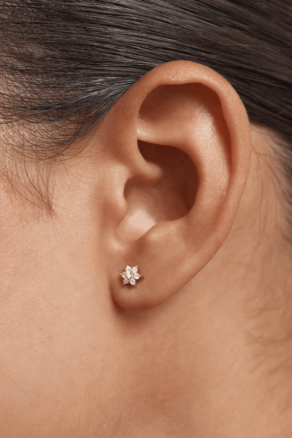 By Charlotte | 14k Solid Gold Crystal Lotus Flower Stud Earring | Girls With Gems