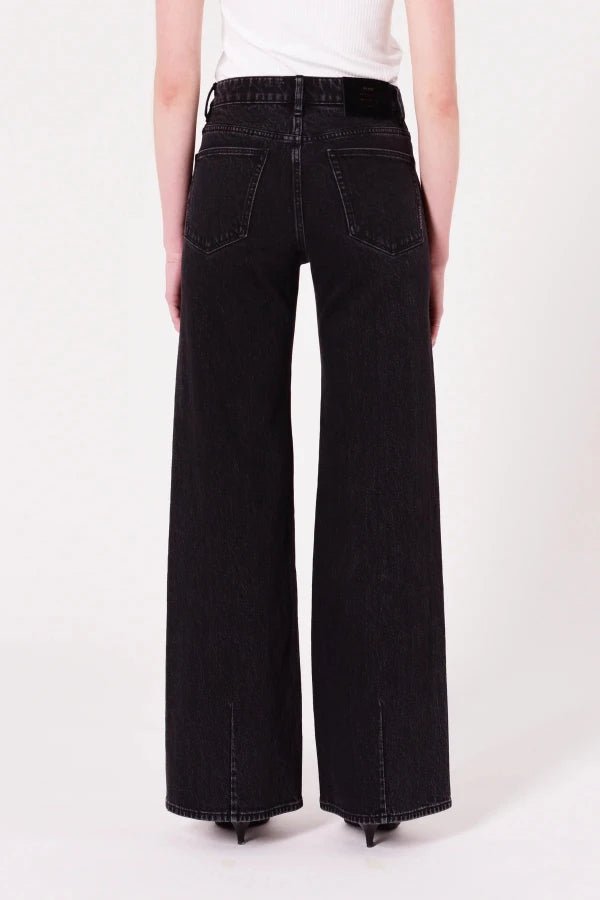 Eva Wide French Black by Neuw Denim, mid-rise tailored A-line with wide leg, flattering long 32” inseam, comfy stretch cotton, perfect for chic casual looks.