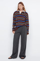 Shae Oversized Pant Charcoal by Bec + Bridge, wide-leg embroidered herringbone suiting with pleat detail, relaxed mid-low waist fit, perfect for work or casual chic.