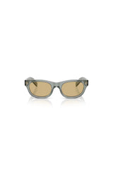 Transparent Fog Sunglasses by Prada, translucent frame with silver rivets and plaque logo. A refined everyday style with luxe detailing.