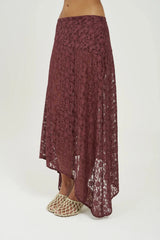 Frenchie Midi Skirt Chocolate by Summi Summi – chocolate lace midi skirt with flattering silhouette for elevated event styling.