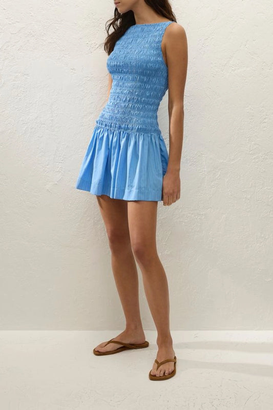 Maria Mini Dress Mico Pinstripe Azul