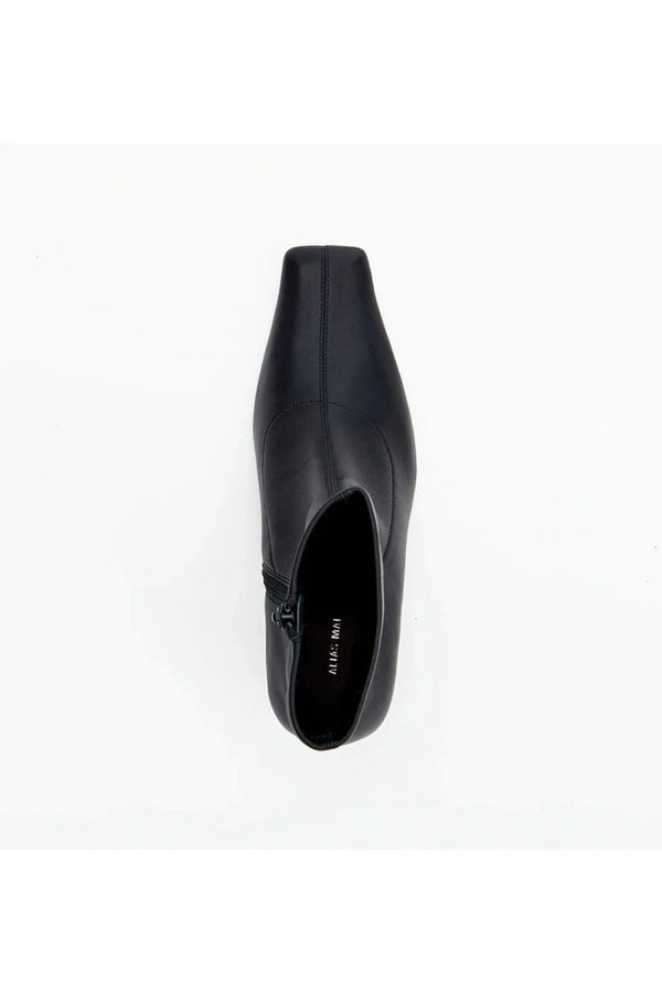 Amelia Black Stretch Leather by Alias Mae, sleek stretch leather boot with square toe, perfect for day to night styling