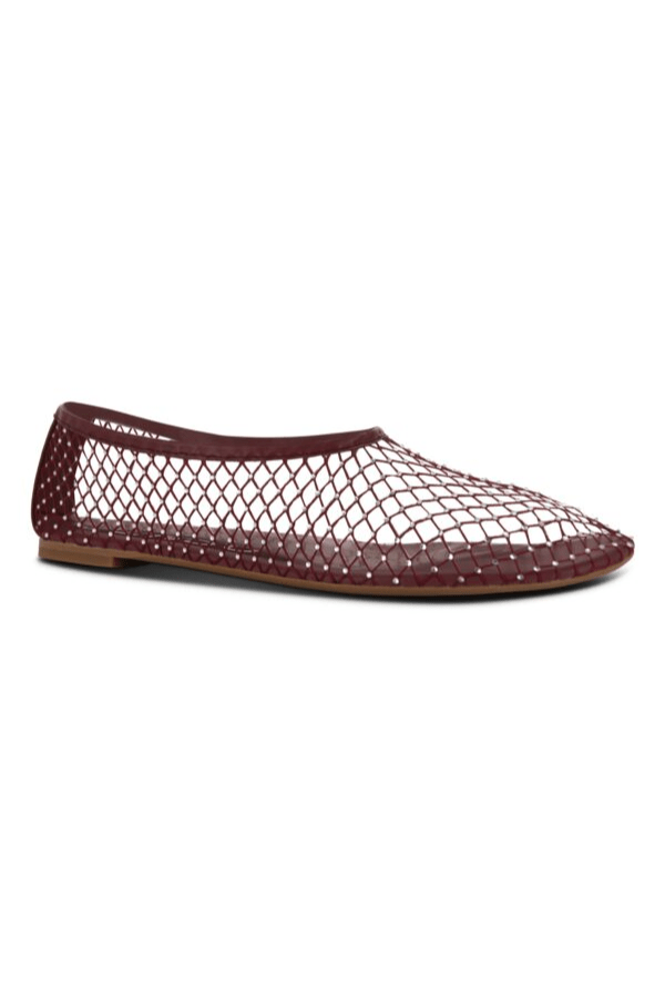 Clarissa Ballet Flat Merlot by Senso – Sheer mesh flats with crystal embellishments and rounded toe for a chic, sparkling everyday look.