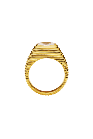 Birch Ring by Amber Sceats, 24K gold-plated with sparkling cubic zirconia, handcrafted in Italy for a classic, elegant look.