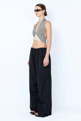 Chateau Halter Top by Bec + Bridge, a silk blend piece with lace underbust and open back. Perfect for events and evening style.
