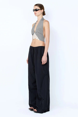 Chateau Halter Top by Bec + Bridge, a silk blend piece with lace underbust and open back. Perfect for events and evening style.
