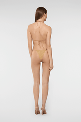 Microkini Lumiere Gold by Oseree, metallic micro bikini with shimmering finish. Perfect for beach days or bold swim looks.