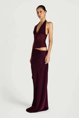 Ira Maxi Dress by Benni, halter mesh and satin maxi dress with chiffon shawl, perfect for evening events
