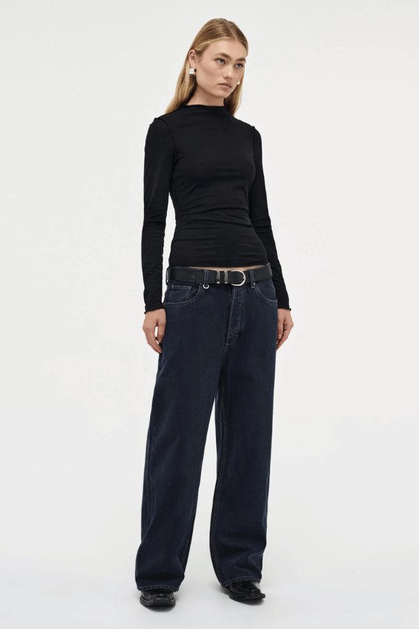 Yoko Baggy Send Off Mid Vintage Indigo by Neuw Denim, trendy oversized baggy jeans with a low-rise waist and ultra-relaxed fit. Perfect for a slouchy, lived-in look with styling versatility, crafted from rigid denim that molds to your shape over time.