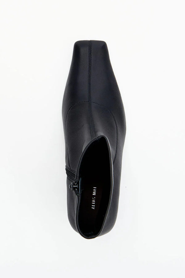 Amelia Black Stretch Leather by Alias Mae, sleek stretch leather boot with square toe, perfect for day to night styling