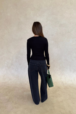 Yoko Baggy Send Off Mid Vintage Indigo by Neuw Denim, trendy oversized baggy jeans with a low-rise waist and ultra-relaxed fit. Perfect for a slouchy, lived-in look with styling versatility, crafted from rigid denim that molds to your shape over time.