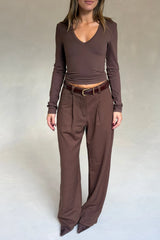 Kinsley Pinstripe Tailored Pant Chocolate Stripe by Sneaky Link, wide leg tailored pants for chic office styling