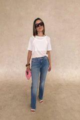 Layered Tee in White by Sneaky Link, 100% cotton with a relaxed fit and layered neckline detail. Perfect for elevated casual dressing.

