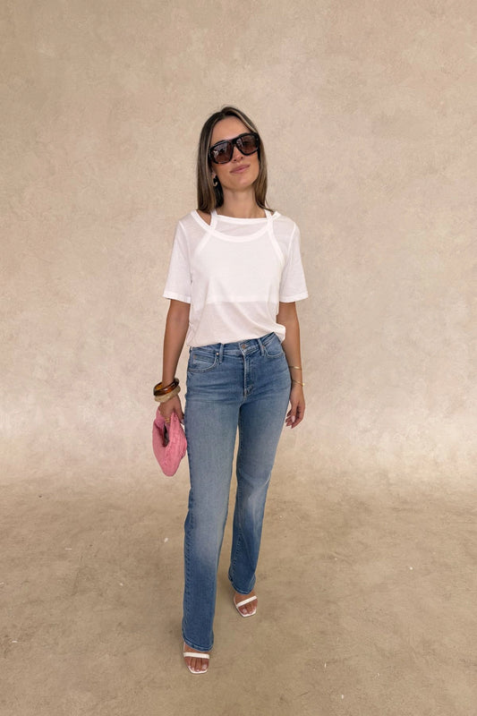 Layered Tee in White by Sneaky Link, 100% cotton with a relaxed fit and layered neckline detail. Perfect for elevated casual dressing.
