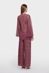 Shiny Stripes O Kaftan Red by Oséree – Trendy mini dress with bell sleeves and a flattering V-neck, featuring unique o gem detail for a bold, viral look.