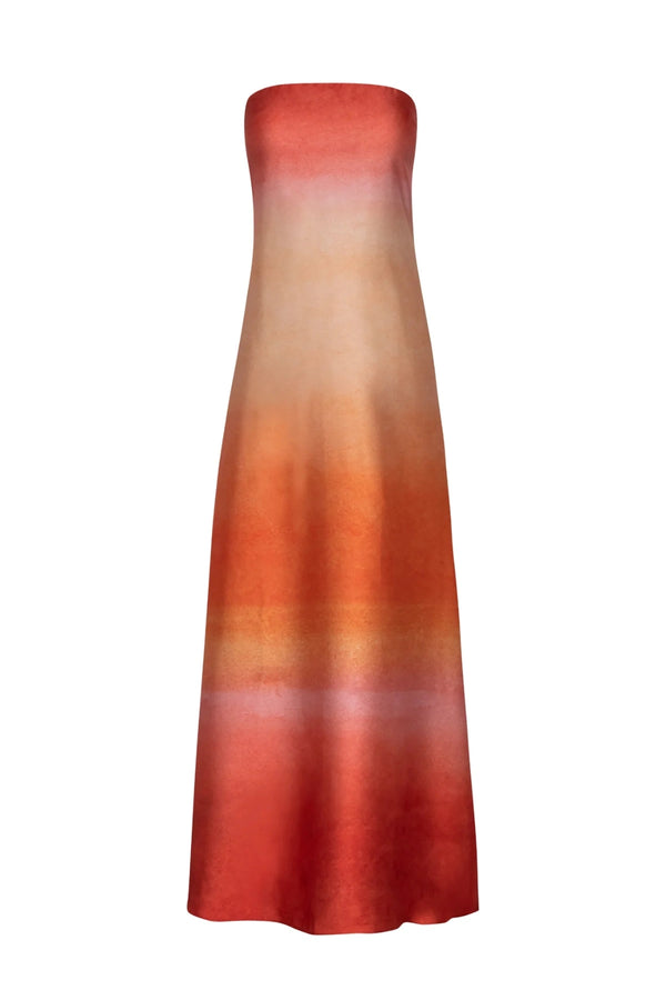 Lola Maxi Dress Atardecer de Colca by Baobab, strapless satin maxi dress with open back, perfect for resort or evening styling
