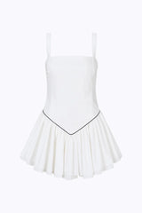 Juliette Mini Dress Pearl by Cin Cin – feminine white cotton mini with fitted bodice and layered tutu skirt, perfect for summer events.

