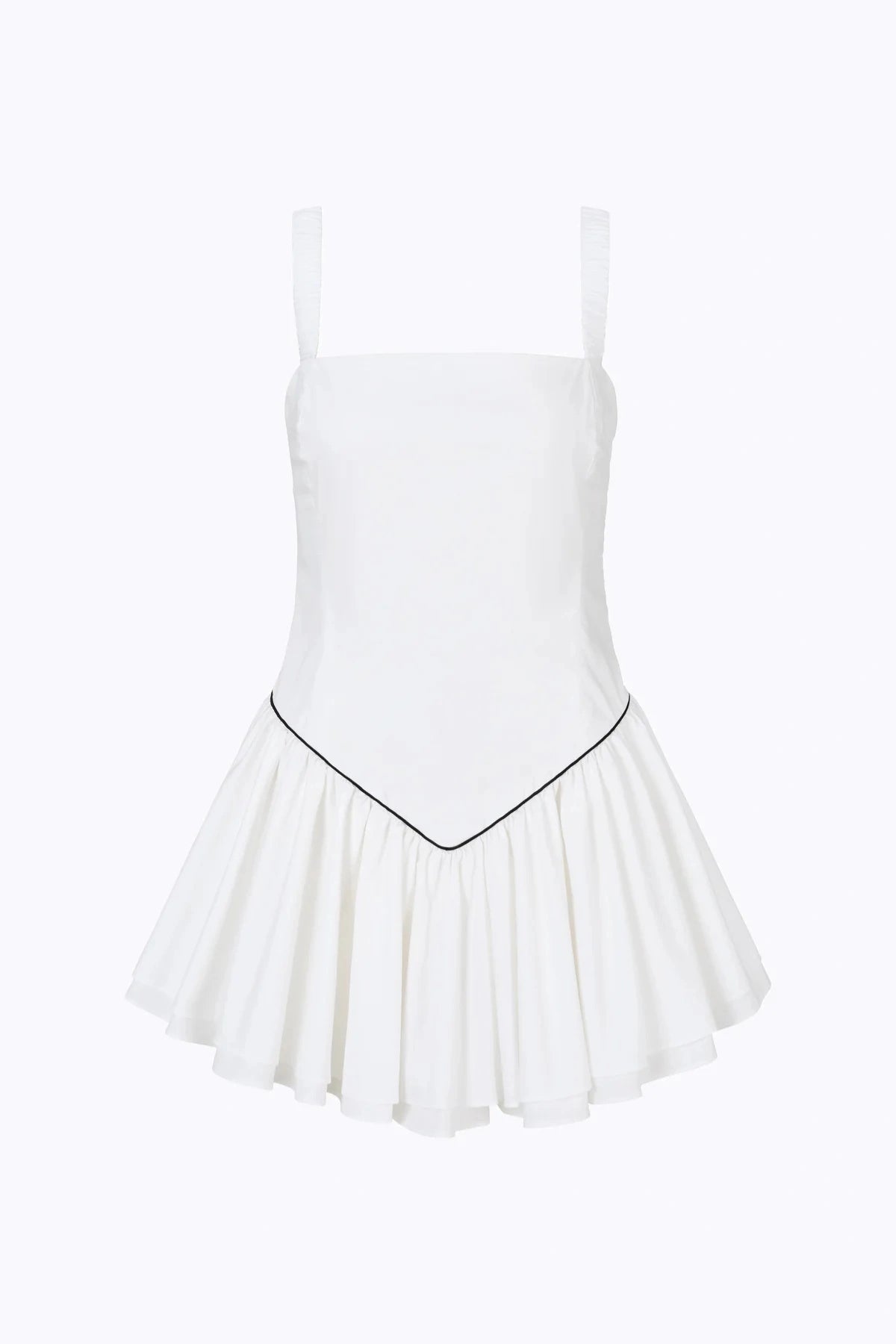 Juliette Mini Dress Pearl by Cin Cin – feminine white cotton mini with fitted bodice and layered tutu skirt, perfect for summer events.
