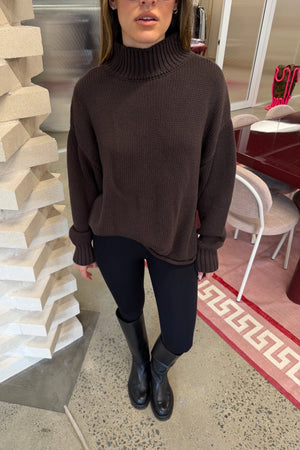 Sasha Turtle Neck Knit Sweater Chocolate by Sneaky Link, oversized knit sweater, perfect for cozy everyday styling