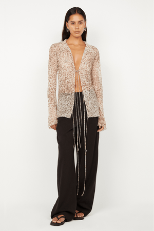 Feline Tie Blouse Leopard Faded