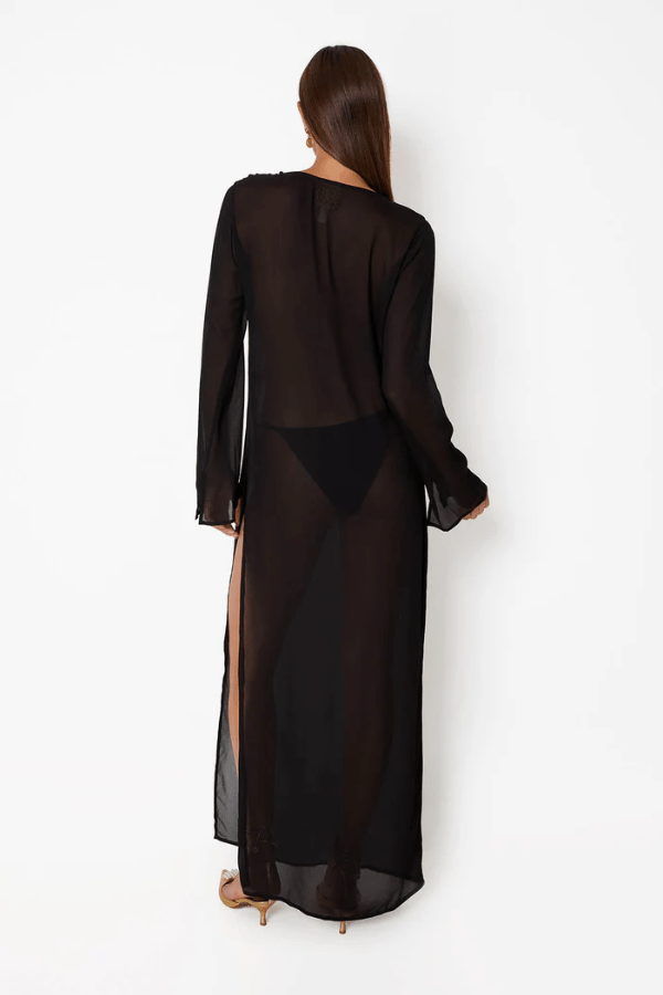 Hotline Heart Maxi Dress Black by Cin Cin – A sleek column maxi with heart hardware and keyhole cut-out, perfect for romantic dinners, galas, or elevated date nights.
