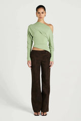 Enya Long Sleeve Top Pear by Benni, off shoulder jersey top with twist hem, perfect for elevated day to night styling
