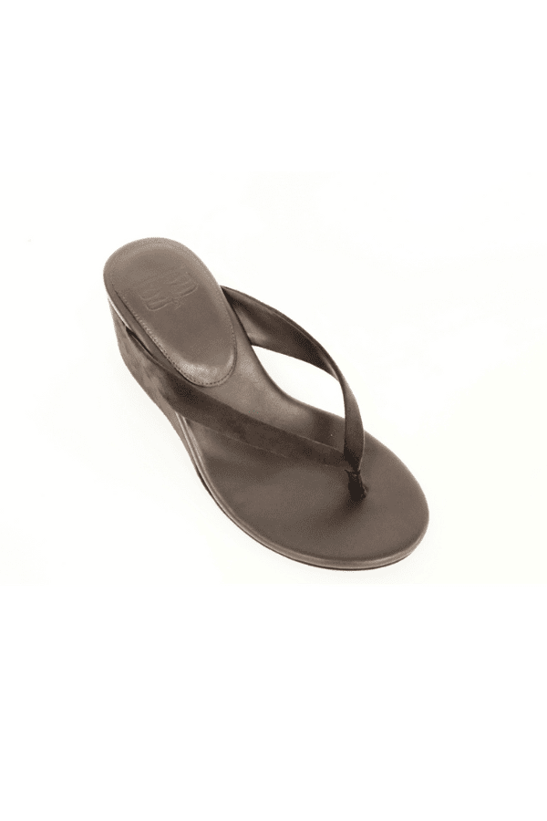 Dani Wedge Chocolate by Sneaky Link, sleek suede wedge slide with 7cm heel, perfect for casual days or chic evening looks.