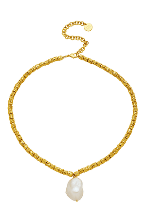 Benita Necklace by Amber Sceats, trendy and elegant, featuring a large AAA+ freshwater pearl with crushed 24k gold beads, perfect for standout style moments.
