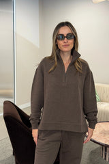 Lloyd Funnel Neck Sweater Chocolate by Camilla and Marc - oversized knit sweater with funnel neck and drawcord, perfect for cozy elevated styling.