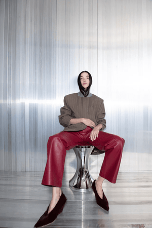 Selita Leather Pant Garnet by Camilla and Marc, luxe lamb leather with seam detail and high waist, perfect for viral nights or elevated daytime looks.