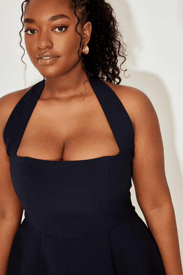 The Ultimate Muse Structured Mini Dress Navy by Odd Muse – Elegant halter mini with cinched waist and structured skirt for timeless resort style.