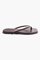 Square Toe Lily Carob Croc by Tkees, croc embossed leather slide sandal, perfect for elevated everyday styling