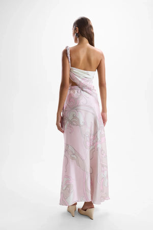 Sienna Wrap Skirt Deco Pink by Cin Cin, printed satin wrap skirt, perfect for resort escapes or summer dinners