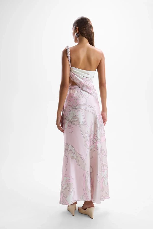 Sienna Wrap Skirt Deco Pink by Cin Cin, printed satin wrap skirt, perfect for resort escapes or summer dinners