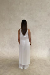 Sheer Tunic Dress White by Sneaky Link, a sheer viscose tunic with fluid drape and relaxed fit, perfect for layering on vacation or events
