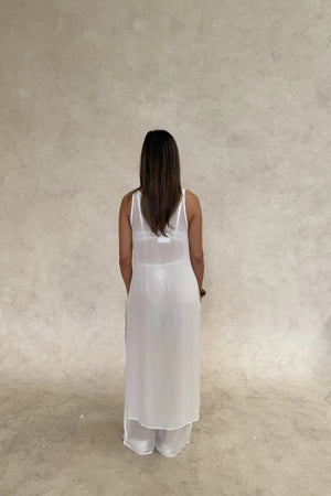 Sheer Tunic Dress White by Sneaky Link, a sheer viscose tunic with fluid drape and relaxed fit, perfect for layering on vacation or events