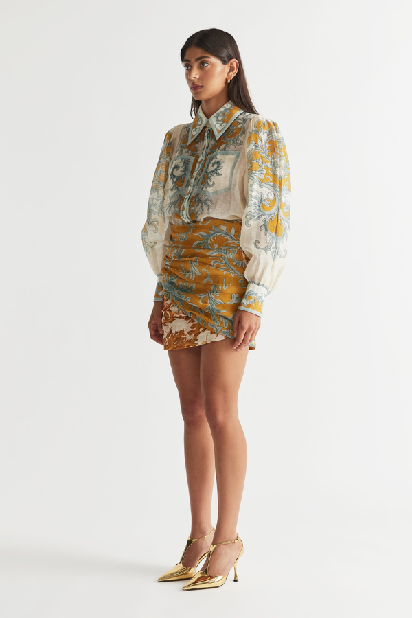 Antipodean | Paloma Tuck Mini Skirt Dandelion and Steel | Girls With Gems