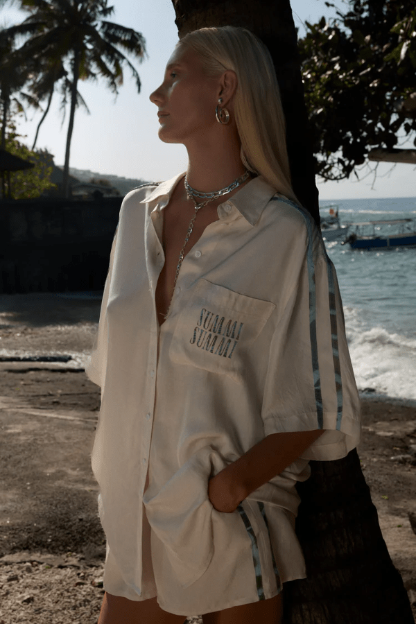 Summi Summi | Elastic Waist Shorts Cream/Viceroy Stripe | Girls with Gems