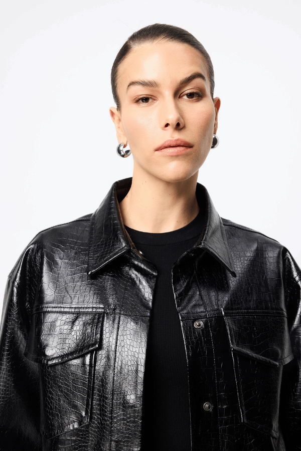 Salt Water Shirt Croc by Mossman — Bold faux croc leather shirt with tailored collar, front pockets, snap closure, and relaxed fit. Perfect for edgy, polished looks.